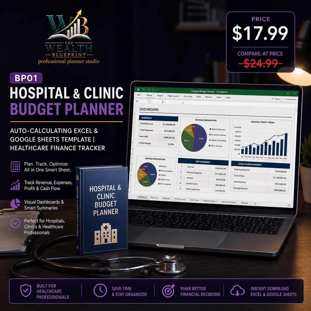 Hospital & Clinic Budget Planner | Auto-Calculating Excel & Google Sheets Template | Healthcare Finance Tracker